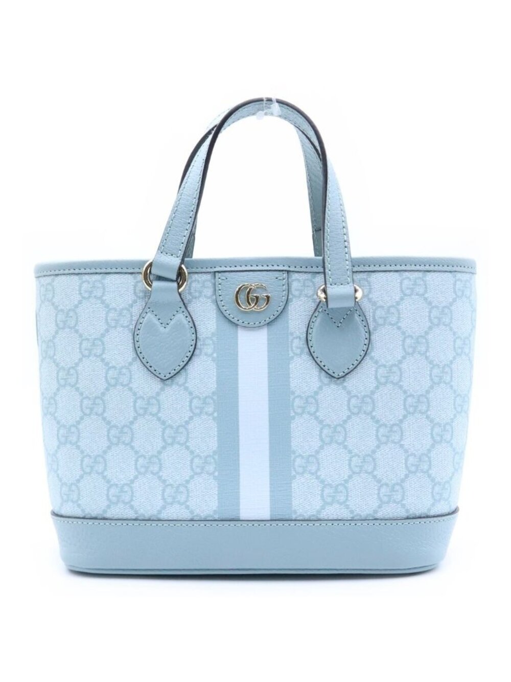 Gucci GG Supreme Ophidia Small 2-Way Shoulder Bag Tote Light Blue Leather Gold
